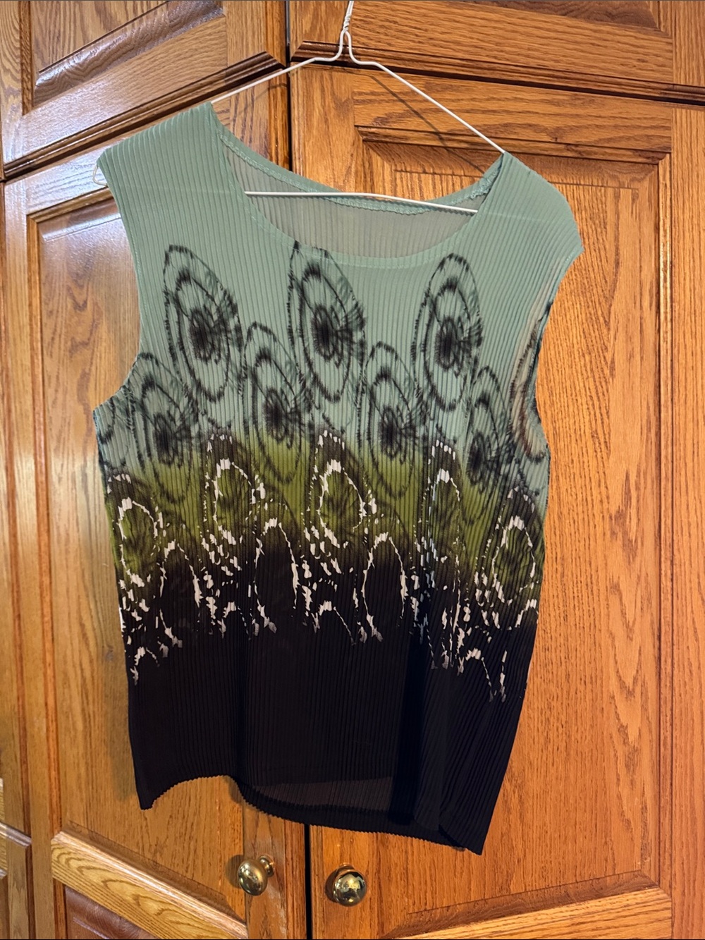 Sleeveless Ombre Pleated Tank Top in Sage Green and Black
